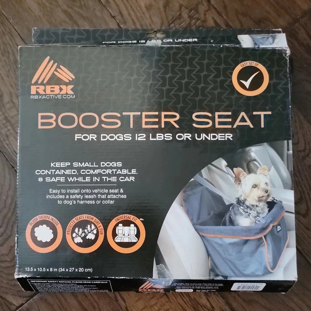 New in Box RBX Booster Seat For Dogs Up To 12lbs Gray And Orange